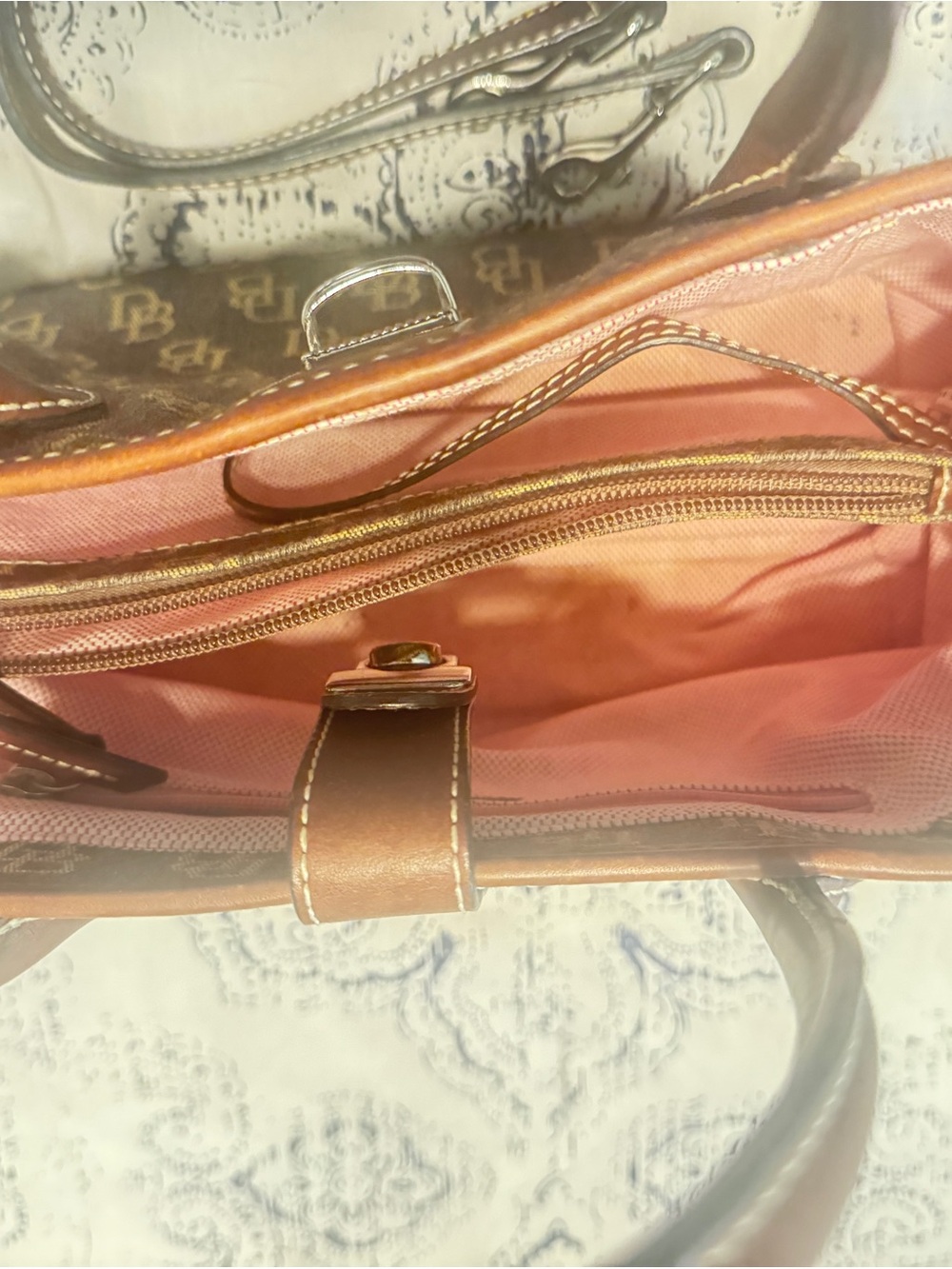 Dooney & Bourke Vintage Brown Monogram Jacquard Leather Satchel - Picture 4 of 11